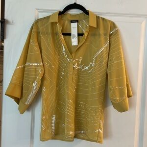 Akris - Printed Three-Quarter Sleeve Button-Up Top Size - US 4